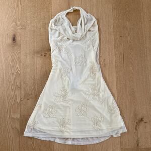 White Fox Mini Dress Beaded Sequins Cowl Neck Between The Lines Size XS Cream